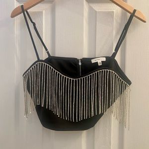Black Rhinestone Fringe Top